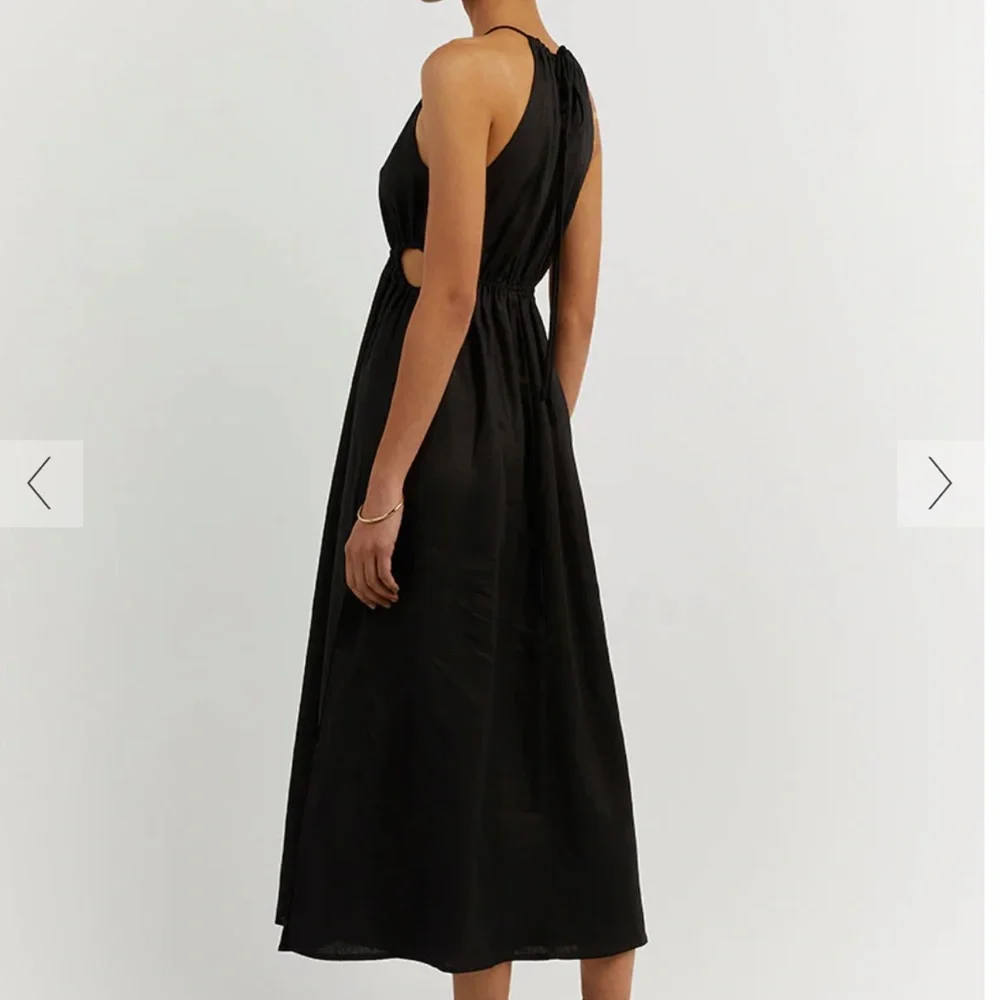 BRAND NEW DISSH BONNIE BLACK LINEN MIDI DRESS, size 12 US - Picture 2 of 5